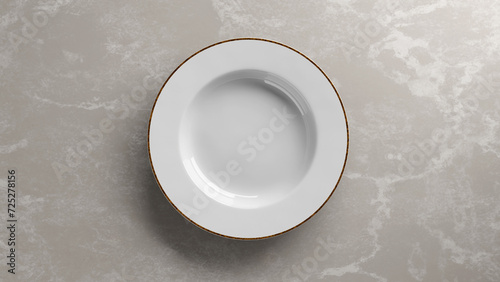 Top view of Empty white ceramic plate, 3D render