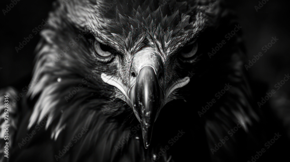 a black and white photo of an eagle's head with a very large beak and a ...