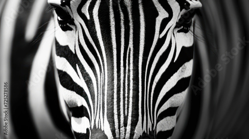  a close up of a zebra's head with a black and white photo of the back end of it's head. photo