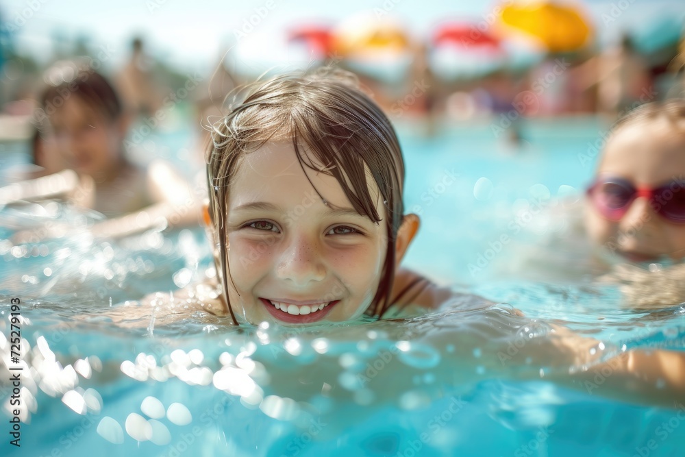 children having fun in swimming pool spending summer holidays children having fun in swimming pool spending summer holidays