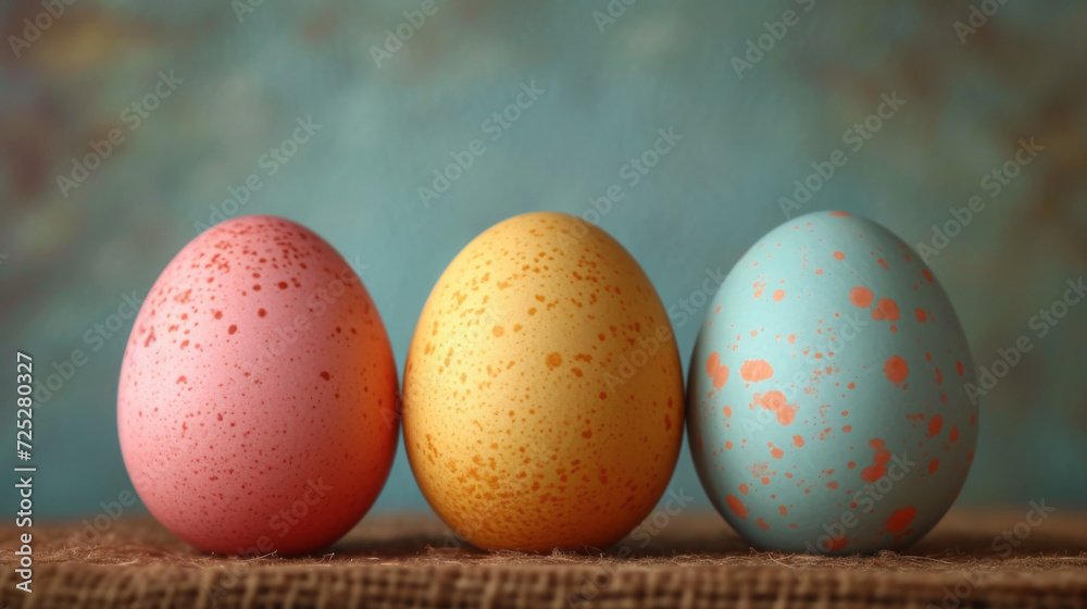 Colorful Hand-Painted Easter Eggs, Pastel Tones, Festive Arrangement Colorful Hand-Painted Easter Eggs, Pastel Tones, Festive Arrangement