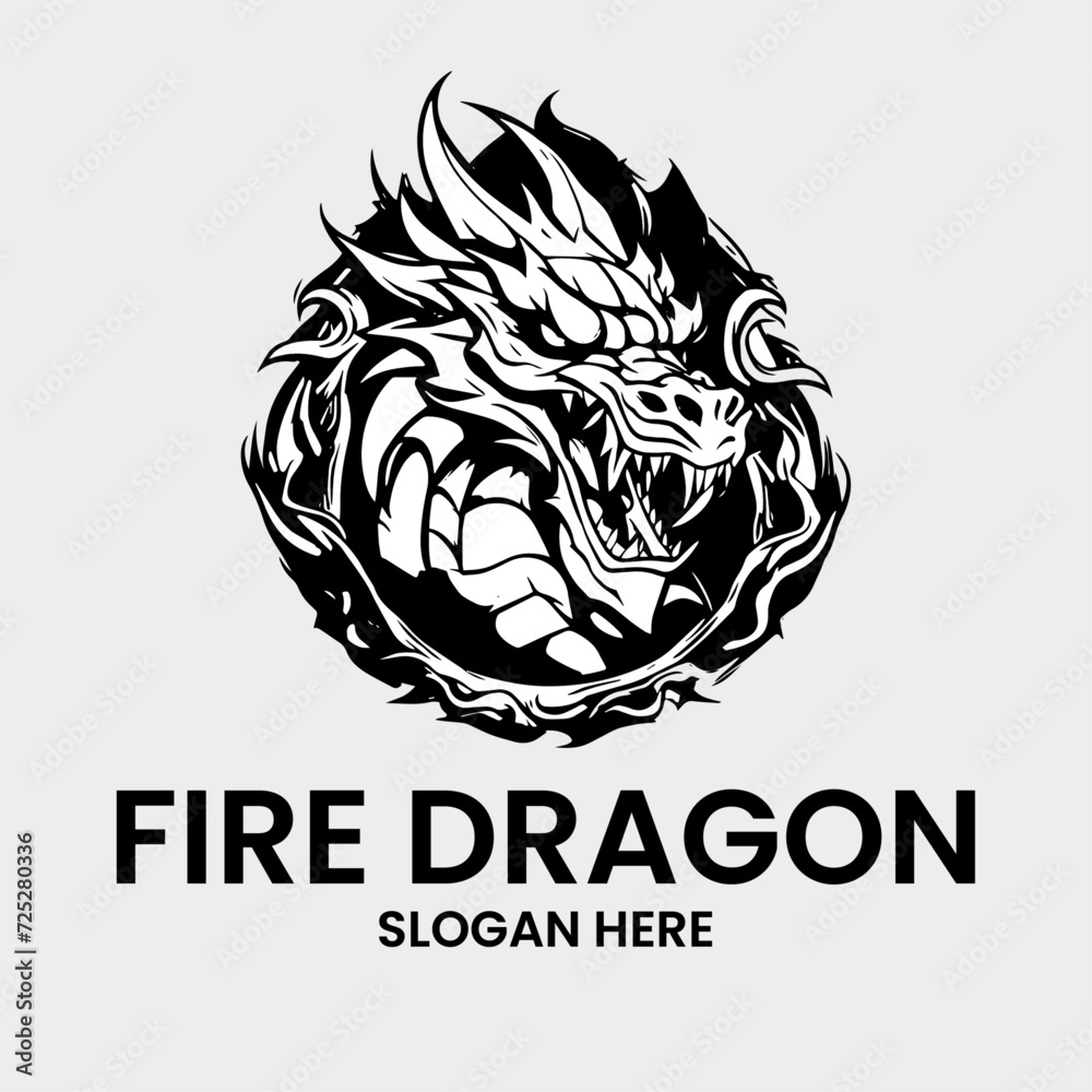 dragon logo design in monochrome style