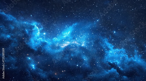  a view of the night sky with stars and a bright blue star cluster in the middle of the image and a black background.
