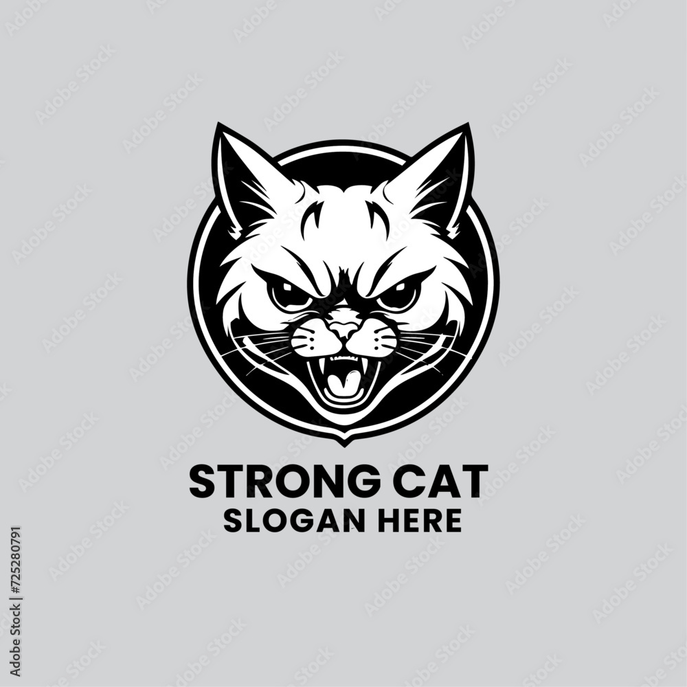 strong cat logo design in monochrome style