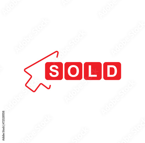 Red sold sign. Vector icon.	