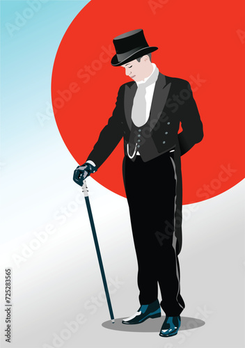 London handsome gentlemen. 3d hand drawn vector illustration