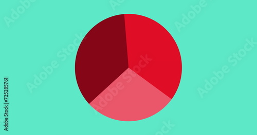 Image of pie chart financial data processing over green background