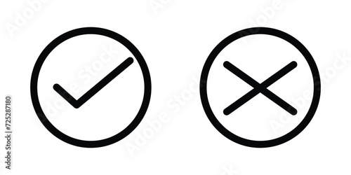 Right or Wrong checkmark and x or confirm and deny black line icon for apps and websites. correct, incorrect, positive, negative, yes or no icon. photo