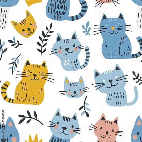 Cats cute seamless pattern