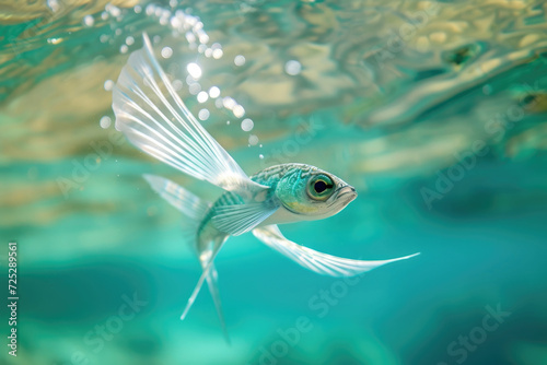 A tropical flying fish as it gracefully hovers just above the water's surface © Veniamin Kraskov