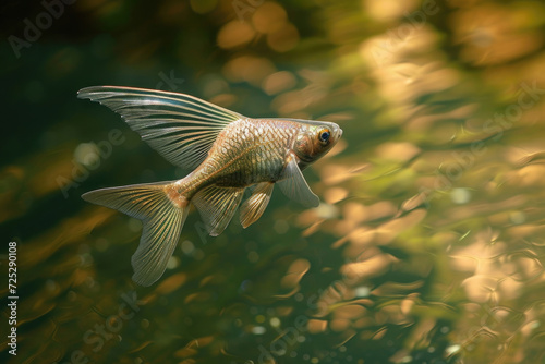 A tropical flying fish as it gracefully hovers just above the water's surface