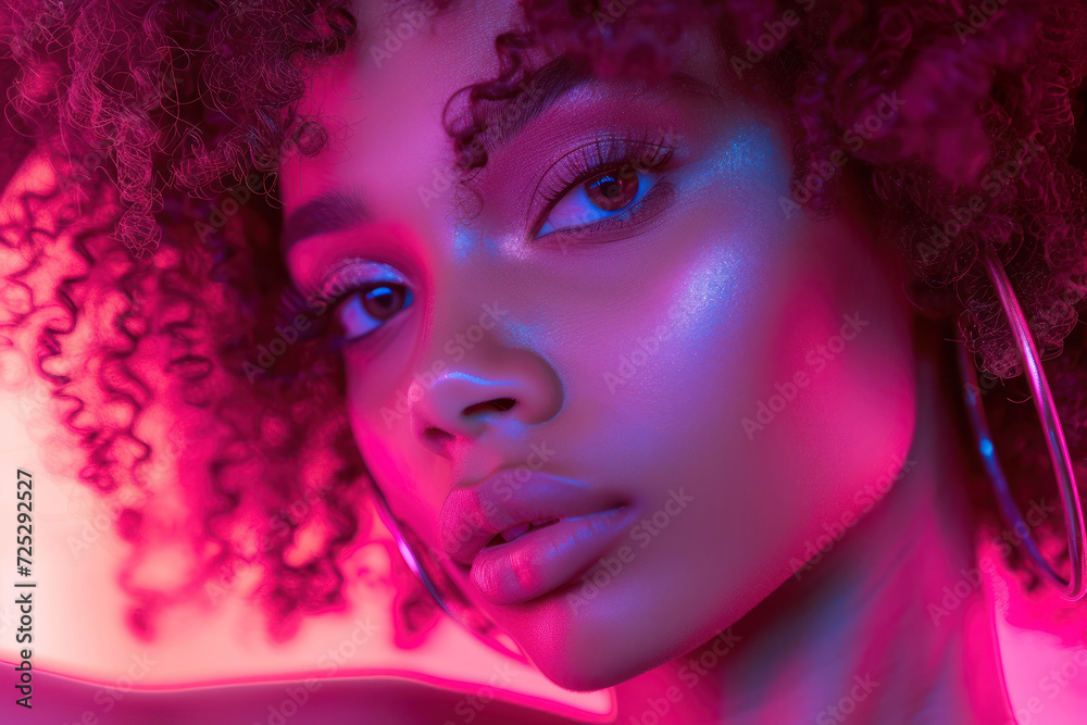 African woman with her curly hair in a futuristic style