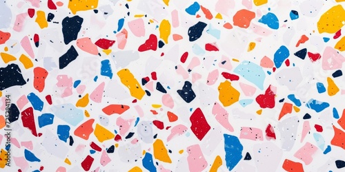 terrazzo pattern, with randomly distributed flecks of vibrant colors on a white base