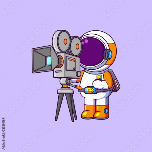 astronaut looking through camcorder and ready to recording