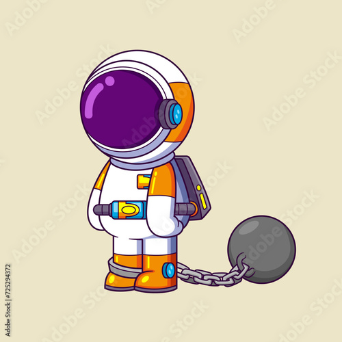 astronaut with iron chain with shackle and ball