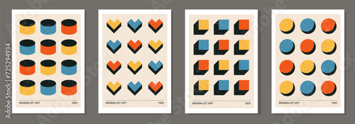 Set of minimalist 20s geometric design posters with primitive shapes