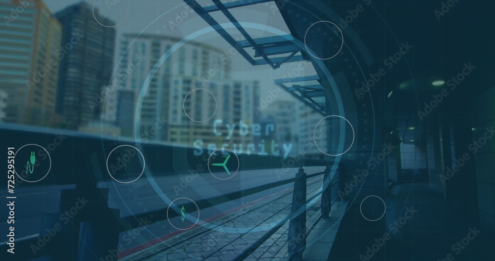 Fototapeta premium Image of cyber security data processing over train platform