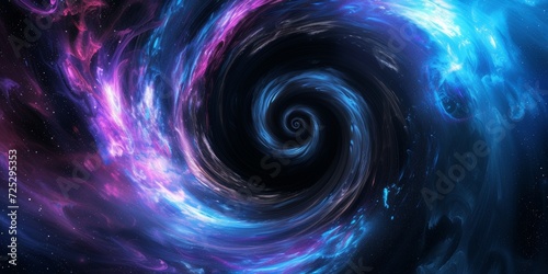 Cosmic black hole, with spiraling colors of blue, purple, and black, converging towards a central point photo