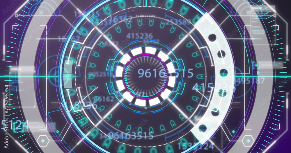 Image of numbers changing, scope scanning and data processing over grid in background Image of numbers changing, scope scanning and data processing over grid in background