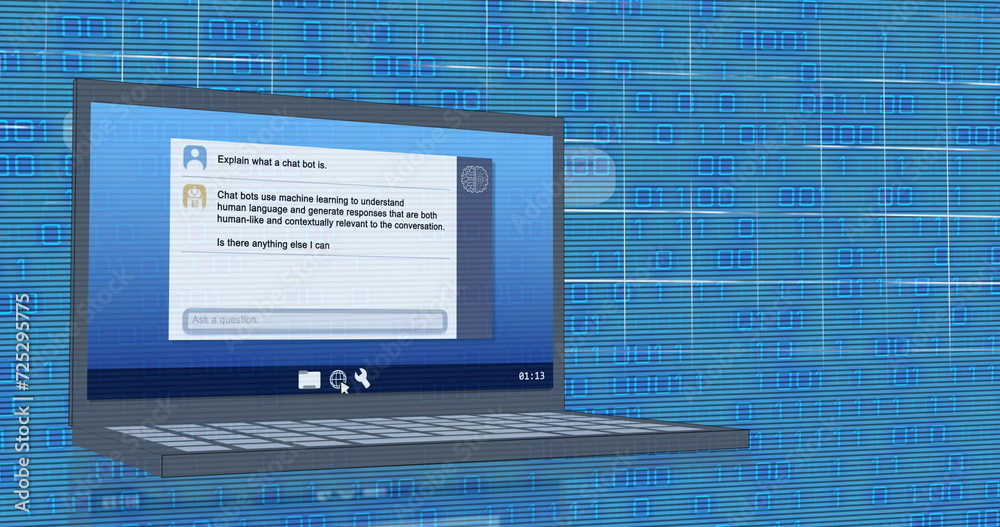 A computer screen displays a chatbot conversation, with copy space