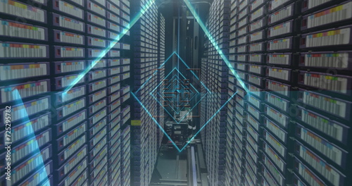 A futuristic data center with glowing blue lights