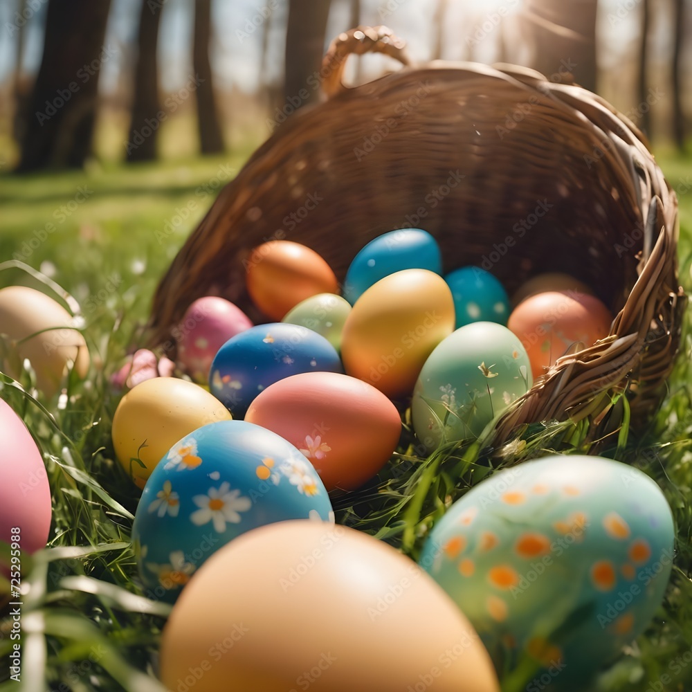 colorful easter nest with easter eggs colorful easter nest with easter eggs