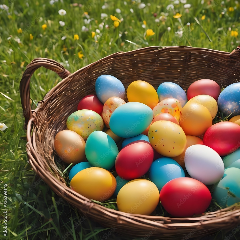 colorful easter nest with easter eggs colorful easter nest with easter eggs