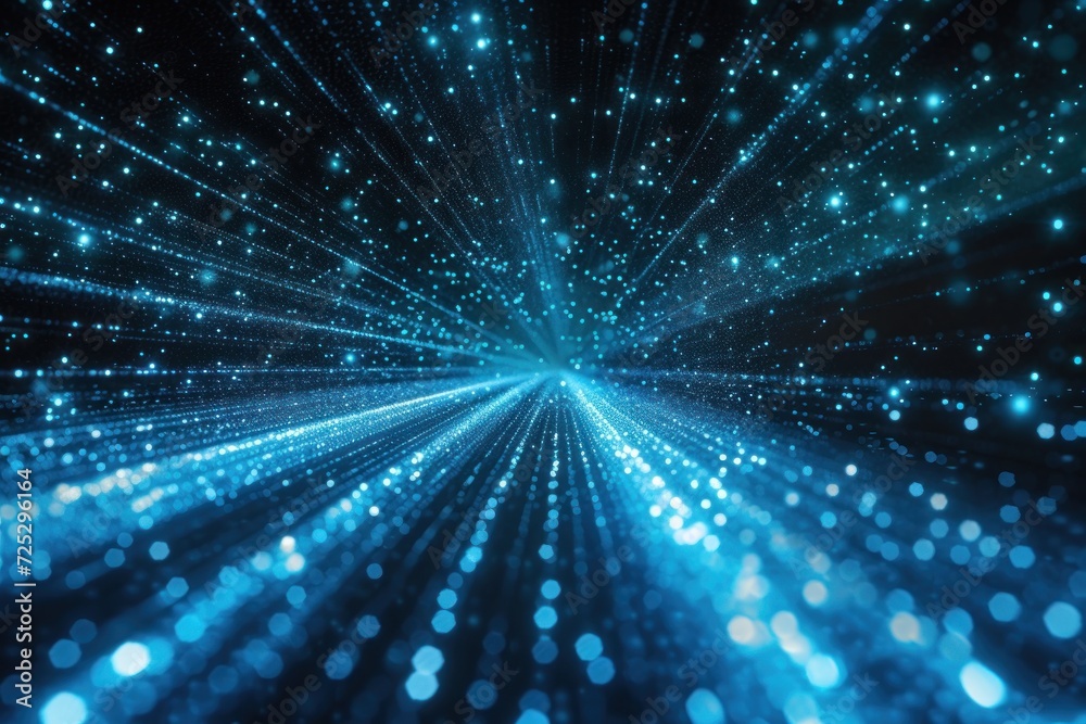 Stars fly over blue night blue glowing lines Stars fly over blue night blue glowing lines