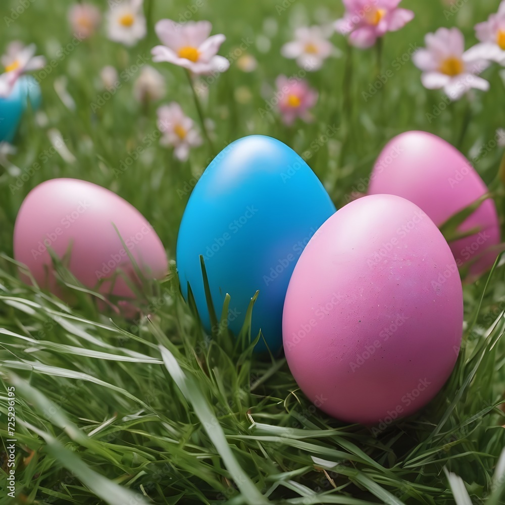 easter eggs in the distracted grass with blue and pink standard colour 