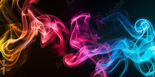 Psychedelic smoke trails, with swirling, vivid colors against a black background