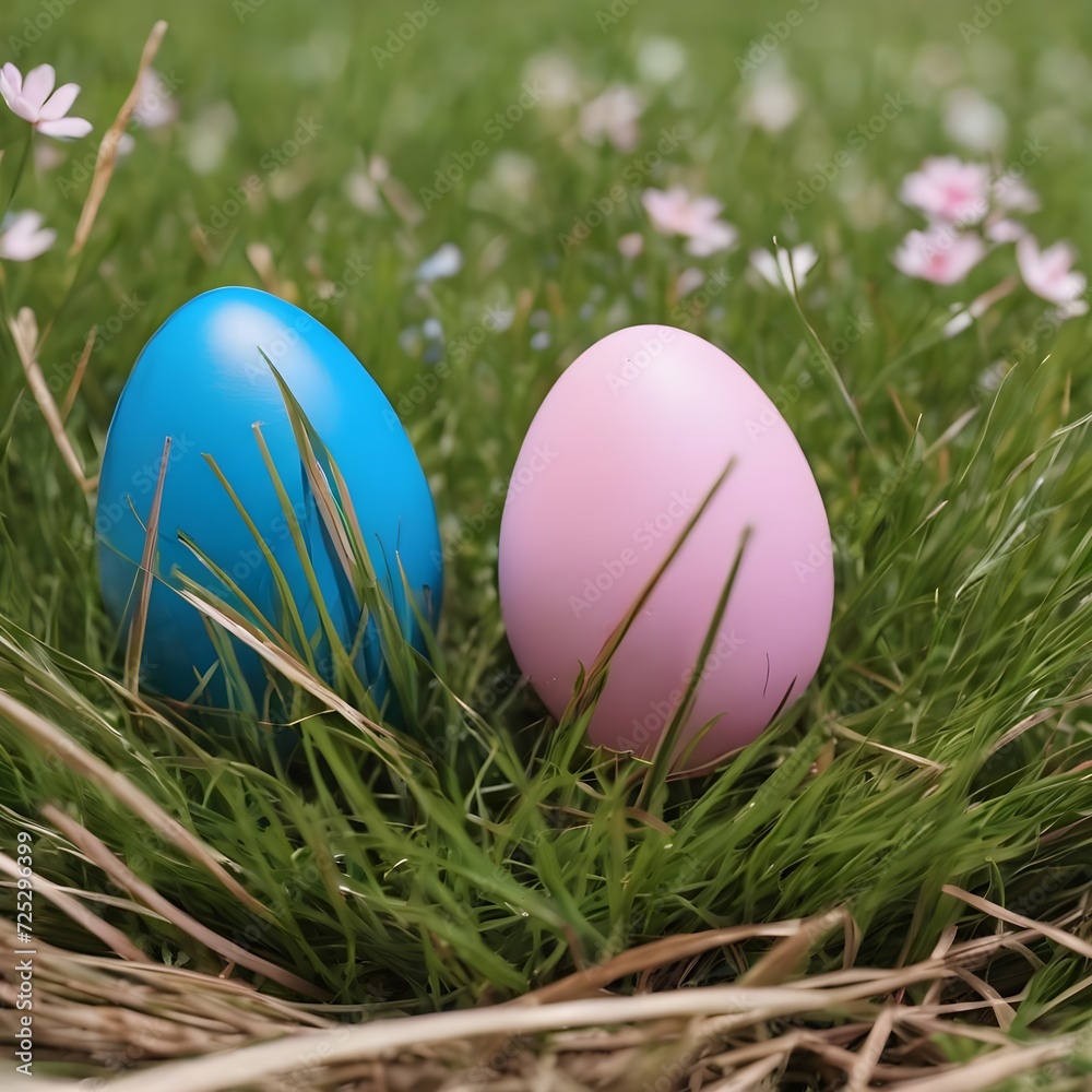 easter eggs in the distracted grass with blue and pink standard colour 