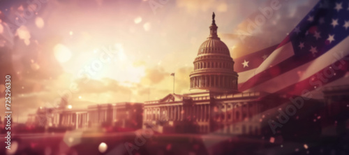 US Capitol building and red brick flag on side