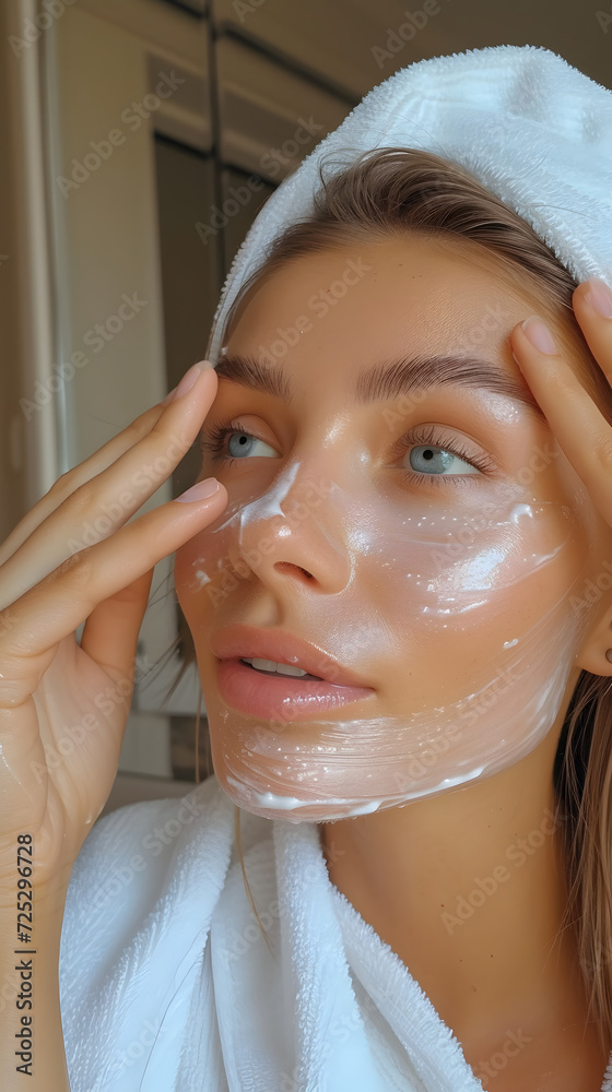 A female applying skincare products on her face A female applying skincare products on her face