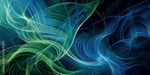 Magnetic field lines, with flowing curves in blue and green, visualizing invisible magnetic forces photo