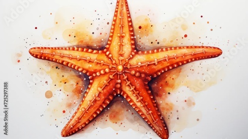 Watercolor starfish drawing on a white background. Underwater art photo
