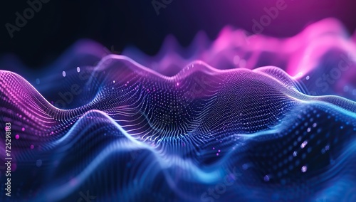 Abstract visualization of a digital sound wave with purple and pink hues. The concept of technology and digital art. photo
