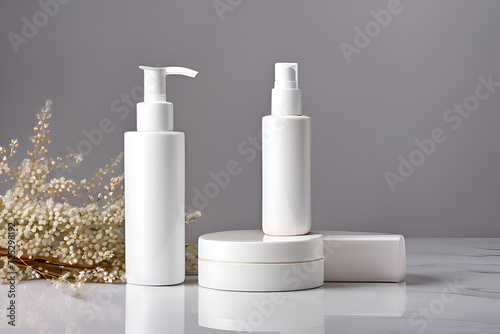 A natural cosmetic product concept, small glass bottle on a white background, Beauty and body care product concept