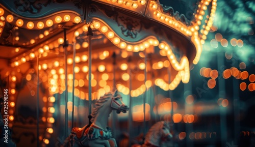 Carousel with bright lights at night