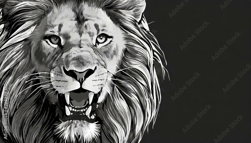 Fototapeta premium Majestic Menace: Monochrome Close-Up of a Lion's Aggressive Stare
