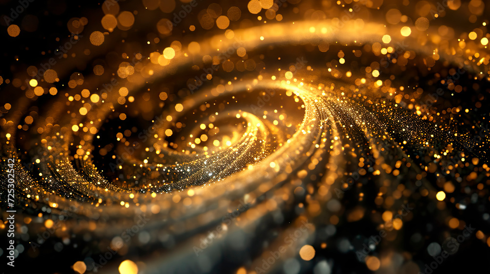 Φωτογραφία Glitter abstract background of golden particles in the form of a spiral golden r