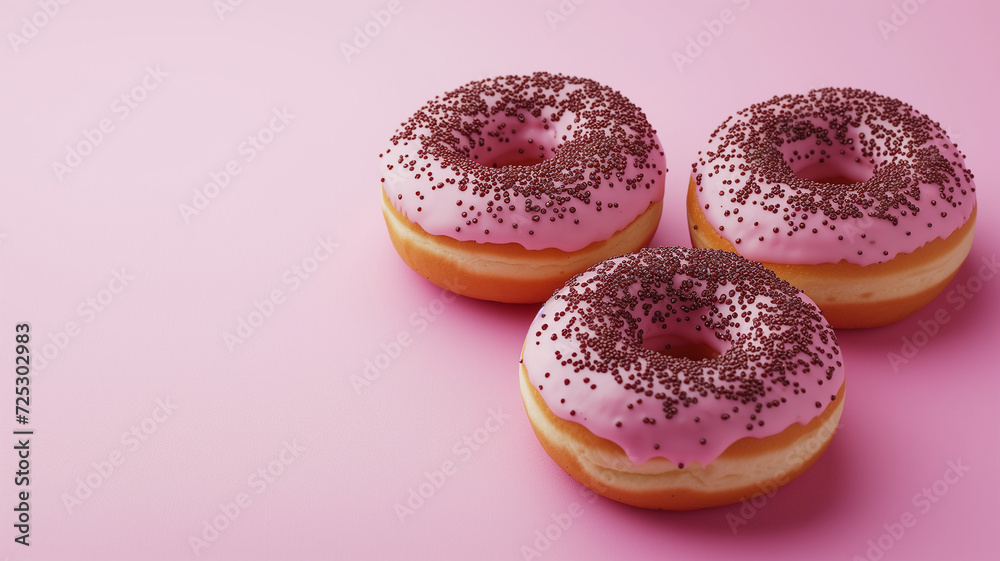 Choco donuts on a pink background donut icons