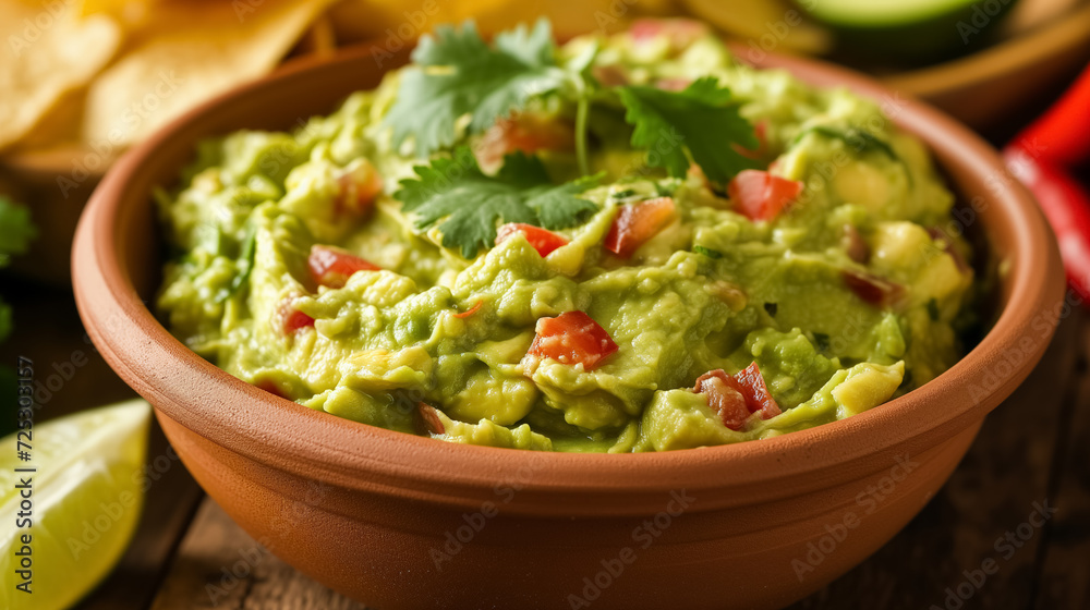 Fresh guacamole in a bowl, ripe and ready. Fresh guacamole in a bowl, ripe and ready.