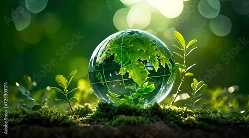 Earth globe in forest and nature green energy and environment conservation concept Generative AI photo