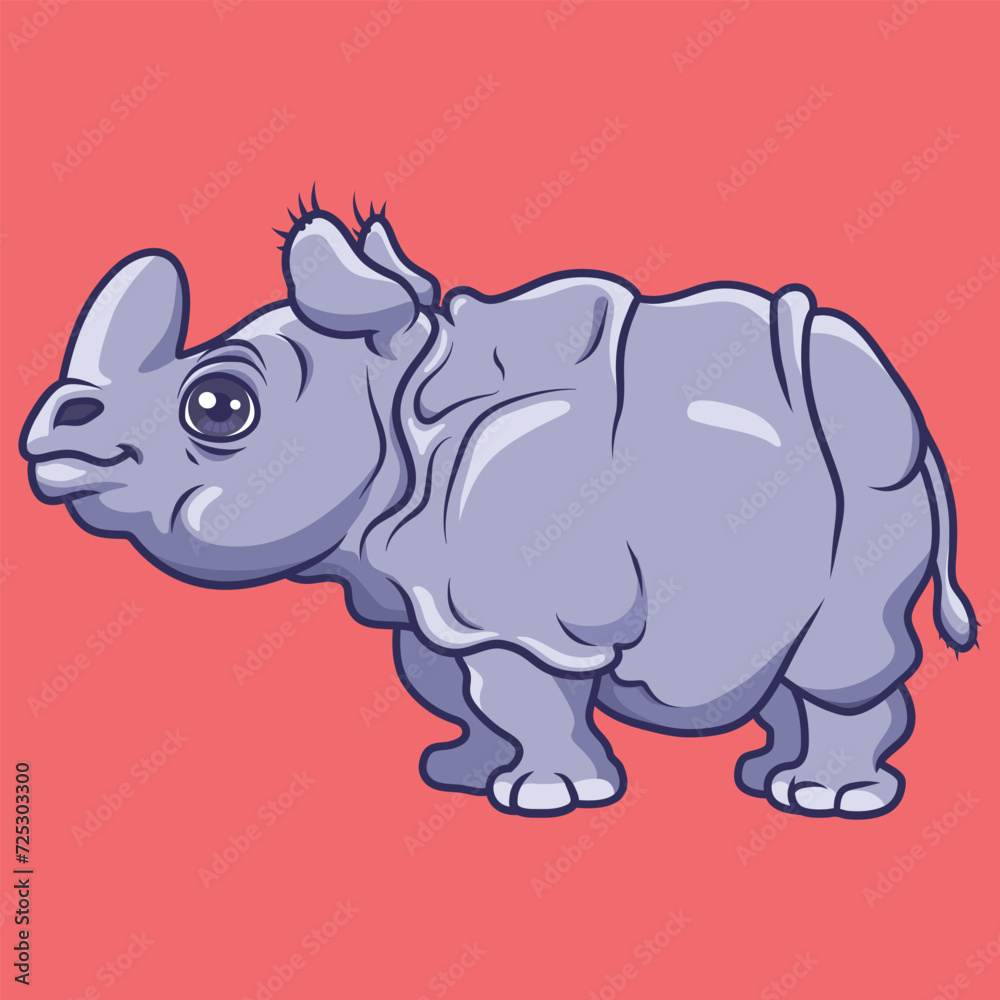 Vector cute rhinoceros animal character cartoon vector illustration