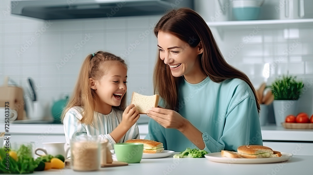 Mother and Daughter in Kitchen cooking activity and eating. Mother's day, a Bond activity. Mother and Daughter in Kitchen cooking activity and eating. Mother's day, a Bond activity.