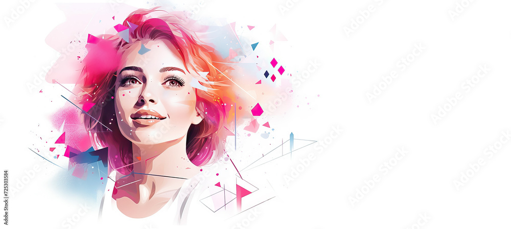 Fototapeta premium Illustration vector abstract happy smile womon in a pink for international women's day.