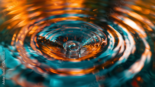 Abstract ripple effect in orange and teal water.