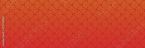 Sunset Red and Golden Circular Waves, Asian Seamless Pattern, Traditional Oriental Background in Festive Vector