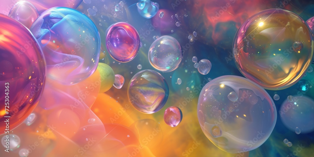 Floating abstract orbs, with translucent spheres containing swirling colors