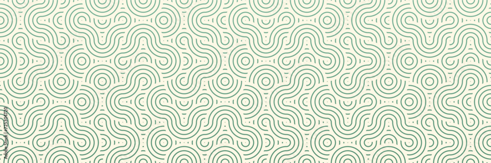 Organic White and Green Waves: Natural Seamless Pattern for Asian Traditional Vintage Fabric